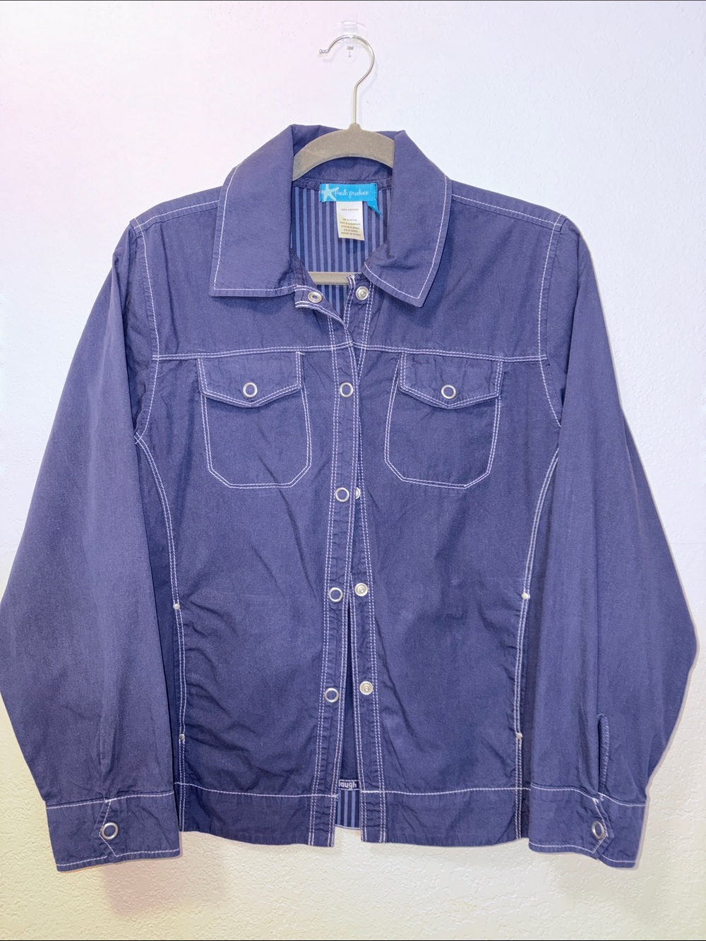 Fresh Produce Blue Cotton Snap Up Shirt Jacket Size M